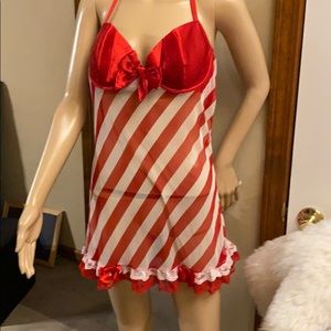Fredricks Red/white stripes lace babydoll     L-XL